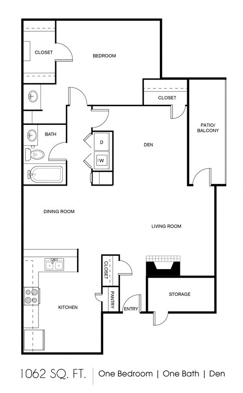 Floor plan for 1 bed, 1 bath, 1062 sqft